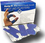 Blue waterproof visual and metal detectable plasters