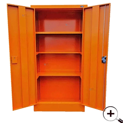 Civil Defence empty orange cabinet