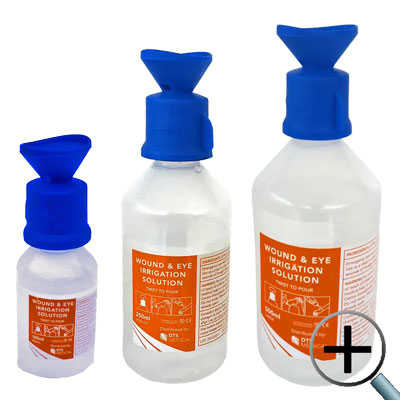 Saline Eye Irrigation Bottle Prefilled c/w a soft rubber eye shape shower rose